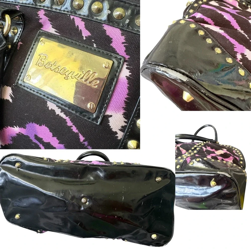 Betseyville Betsey Johnson Purple Zebra Studded Satchel Bag Large Indie McBling